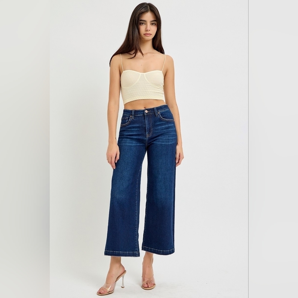 Risen HR Dark Wash Classic Wide Leg Cropped Denim Jeans Office Various NEW